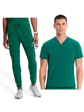 Cherokee Infinity Men's Jogger Top Scrub Set in Hunter Green Size Small